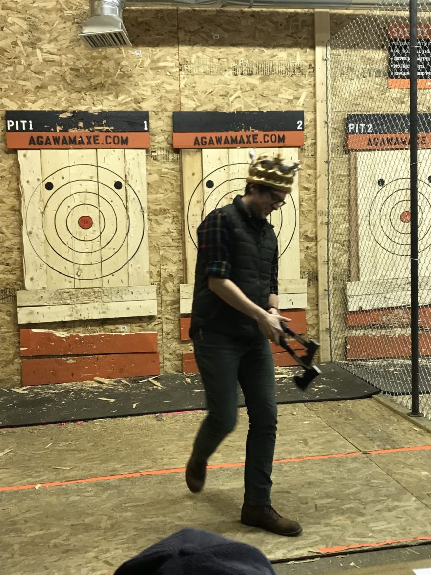 SWC staffer out at an axe throwing event