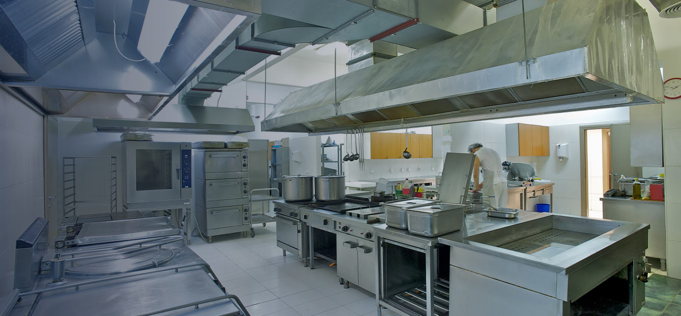 An empty commercial kitchen