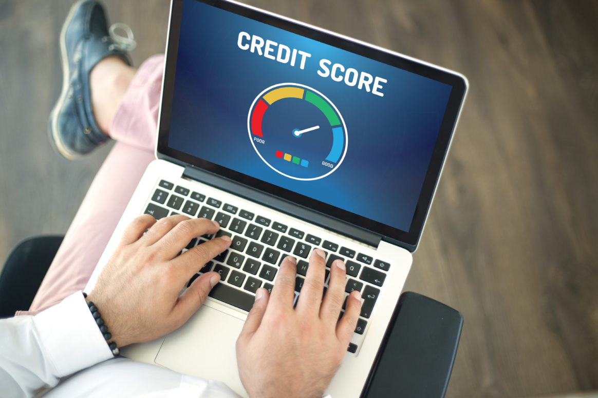 A computer showing a credit score